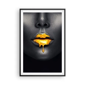 Poster în ramă neagră - Buzele de aur - 61x91 cm