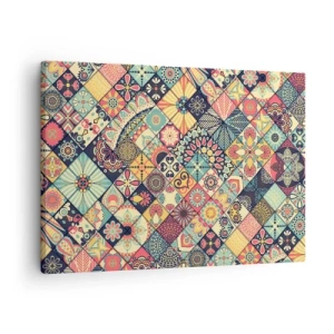 Tablou pe pânză Canvas - Modele geometrice colorate inspirate de stilul marocan - 70x50cm - Clima marocană - Decorațiune modernă pentru perete pentru living și dormitor ARTTOR