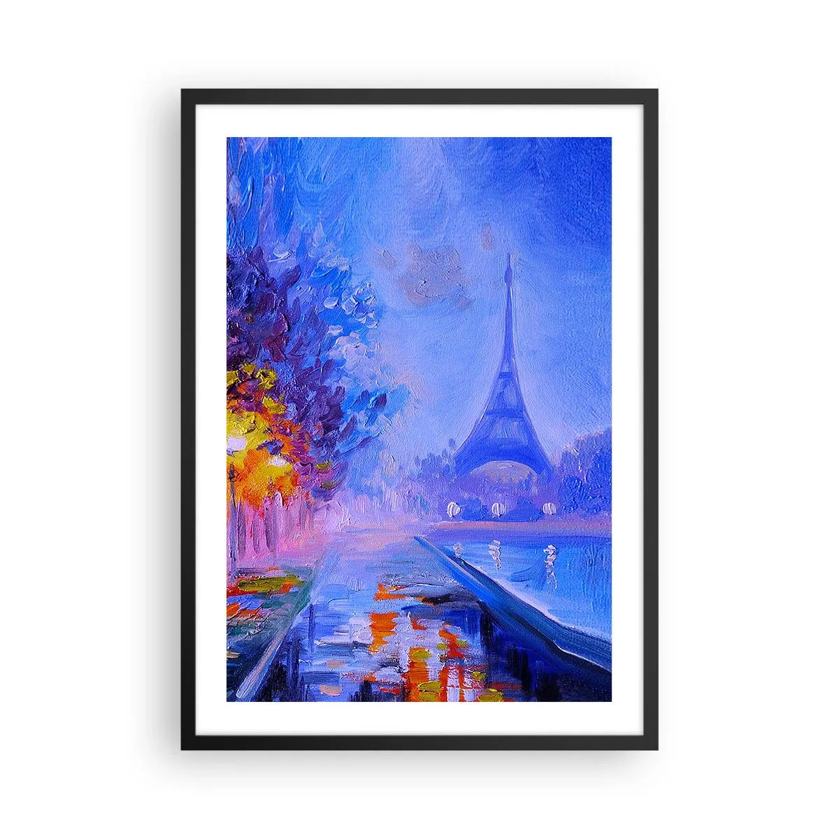 Poster în ramă neagră - Turnul Eiffel într-o fotografie nocturnă picturală - 50x70cm - O plimbare de vis - Decorațiune modernă pentru perete pentru living și dormitor ARTTOR