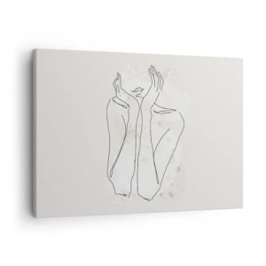 Tablou pe pânză Canvas - Linie de contur care arată mâinile unei femei pe un fundal deschis la culoare - 70x50cm - Un moment pentru vis - Decorațiune modernă pentru perete pentru living și dormitor ARTTOR