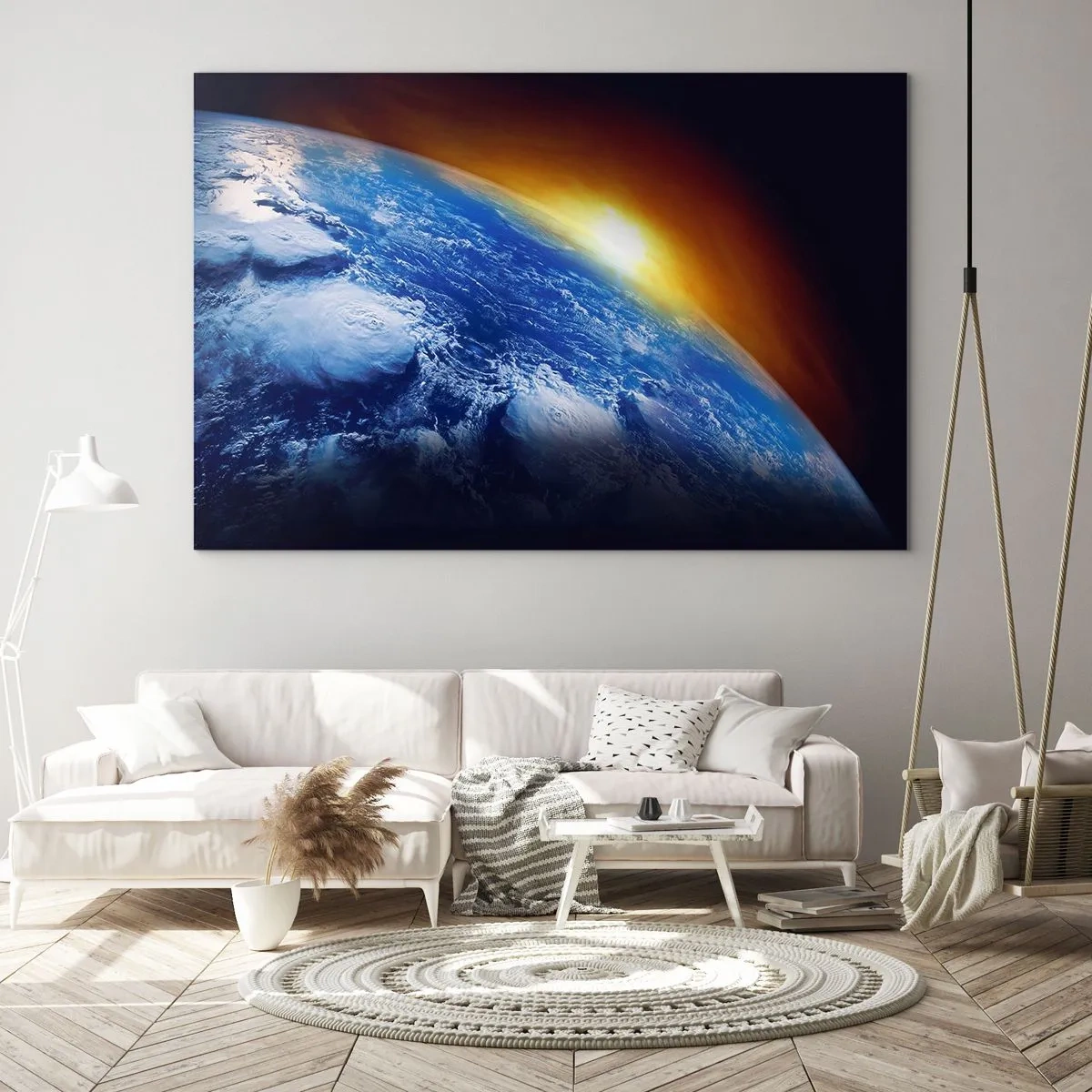 Tablou pe sticlă - Răsărit de soare deasupra planetei albastre - 100x70 cm