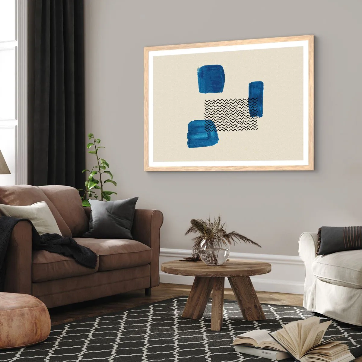 Poster în ramă de stejar deschis - Cvartet abstract - 100x70 cm