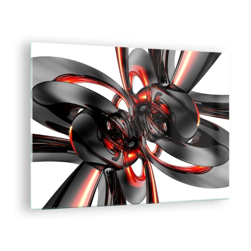Tablou pe sticlă - Abstracție modernă în negru și roșu - 70x50cm - Mișcare în grafit și roșu - Decorațiune modernă pentru perete pentru living și dormitor ARTTOR