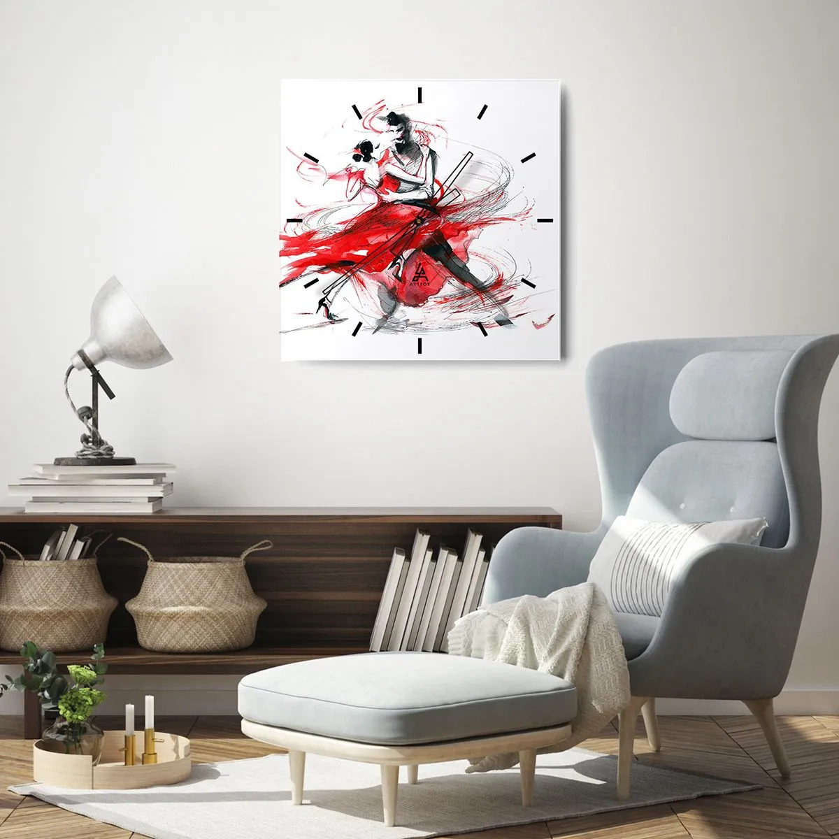 Ceas de perete - Ceas pe sticlă - Tango - ritmul pasiunii - 40x40 cm
