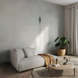 Tapet Standard Eco - O figură în vârful unei scări într-un peisaj suprarealist - 100x70cm - Fii deasupra - Decorațiune modernă pentru perete pentru living și dormitor ARTTOR