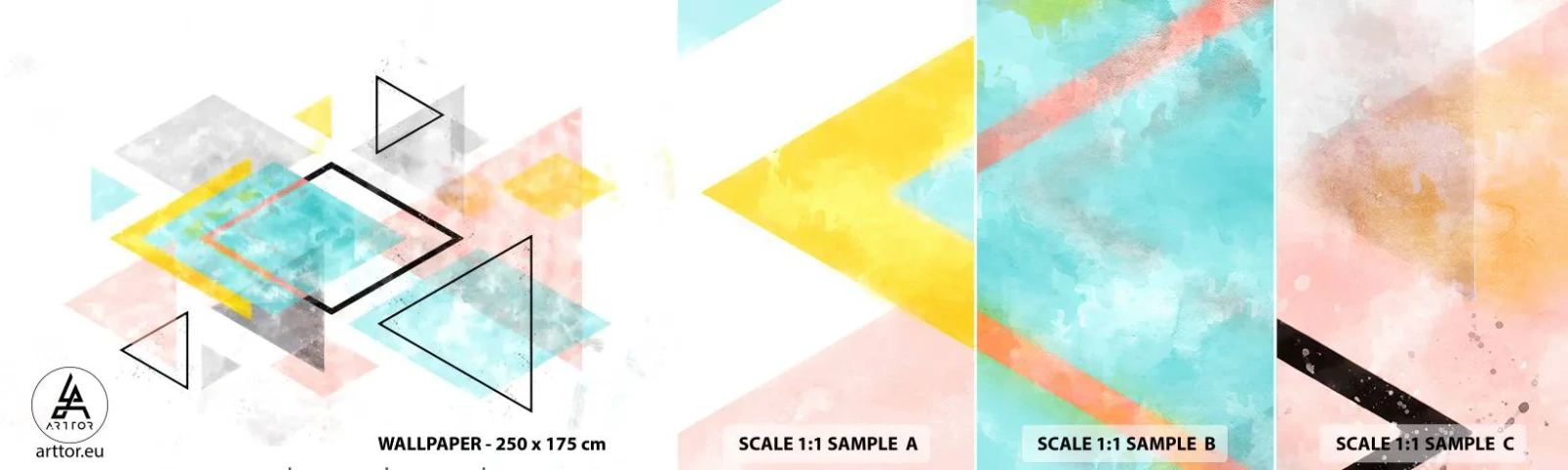 Mostră de Tapet Standard Eco - Joc geometric - Luminos, Triunghiuri, Minimalism - 100x30 cm