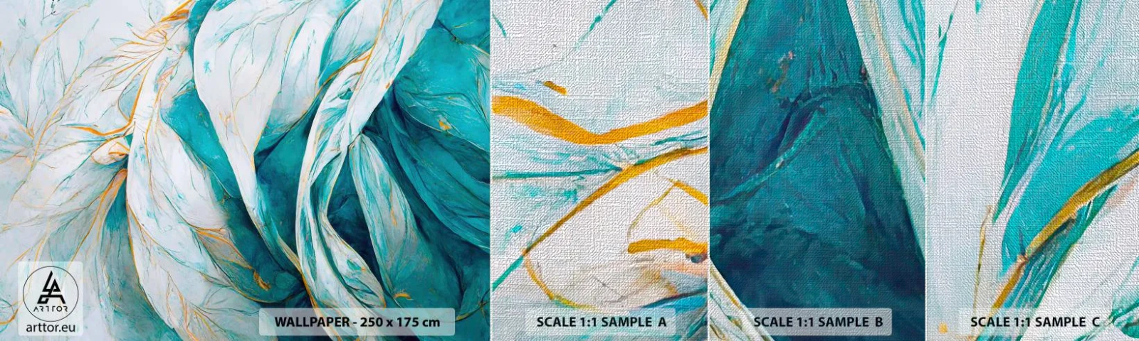 Mostră tapet Premium Canvas - Abstractul albastru cu motiv auriu - Bucată, Art Deco, Subtil - 100x30 cm