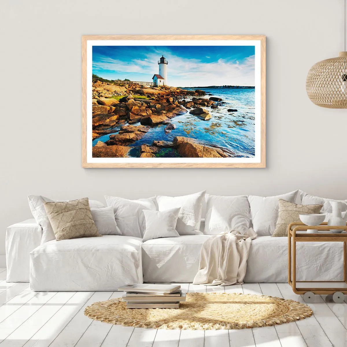 Poster în ramă de stejar deschis - Întoarce-te acasă fericit, te aștept cu nerăbdare - 100x70 cm