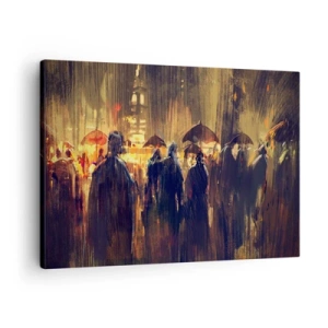 Tablou pe pânză Canvas - Figuri cu umbrele într-un oraș ploios noaptea - 70x50cm - Urmașii ploii - Decorațiune modernă pentru perete pentru living și dormitor ARTTOR