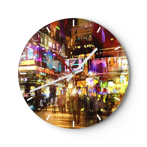 Ceas de perete - Ceas pe sticlă - Peisaj urban nocturn plin de lumini neon - 30x30cm - Într-o mare de lumină - Decorațiune modernă pentru perete pentru living, bucătărie și dormitor ARTTOR