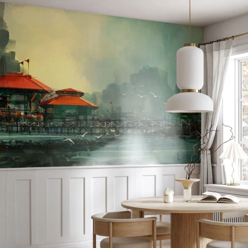 Fototapetă personalizată Premium Canvas - O zi ploioasă în port - Oras port, Arhitectură, Mare