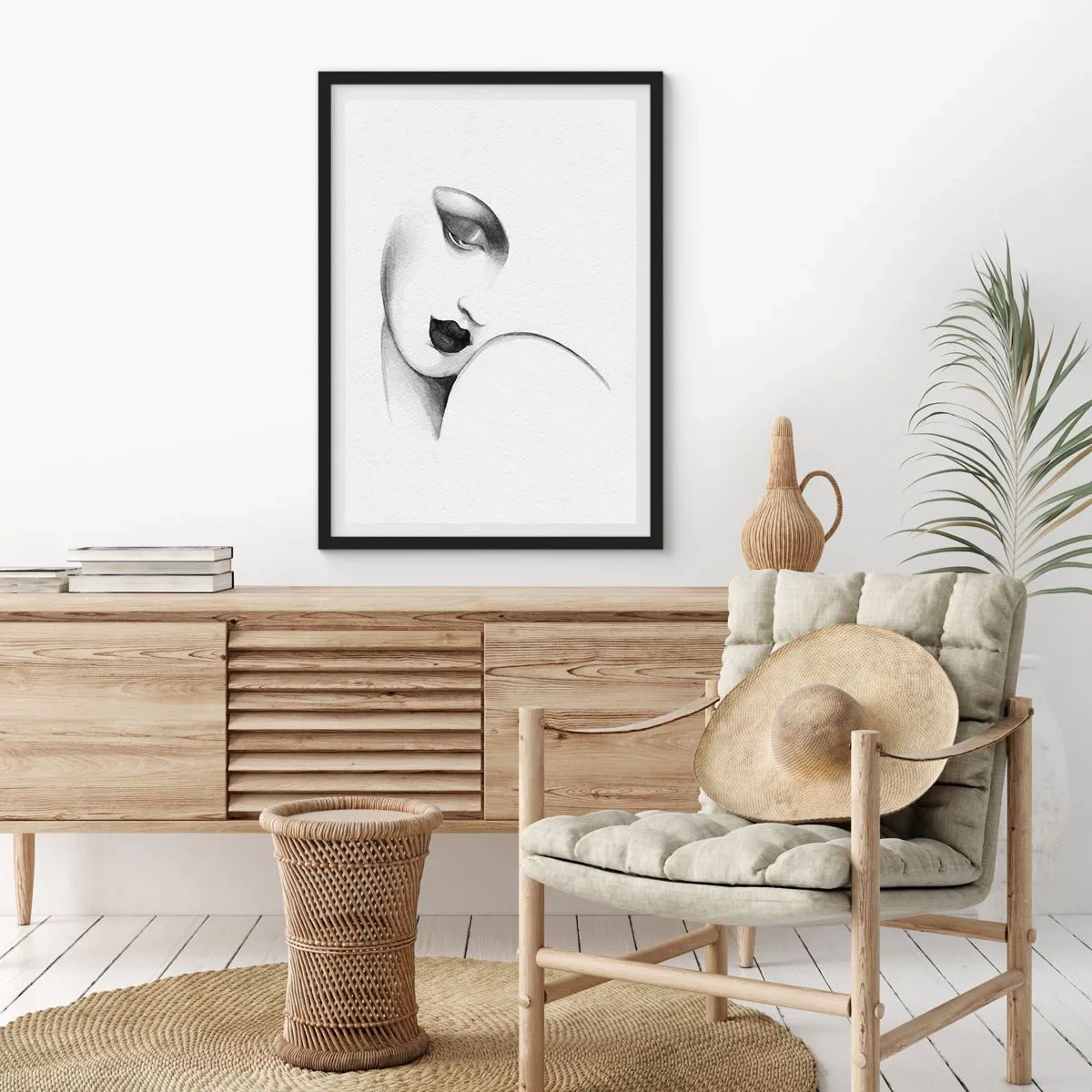 Poster în ramă neagră - Un portret subtil al unei femei în stil alb-negru - 50x70cm - În stilul Lempickei - Decorațiune modernă pentru perete pentru living și dormitor ARTTOR