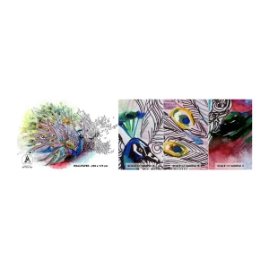 Mostră tapet Premium Canvas - Cu mândrie împotriva griului  - Pasăre, Păun, pene - 100x30 cm