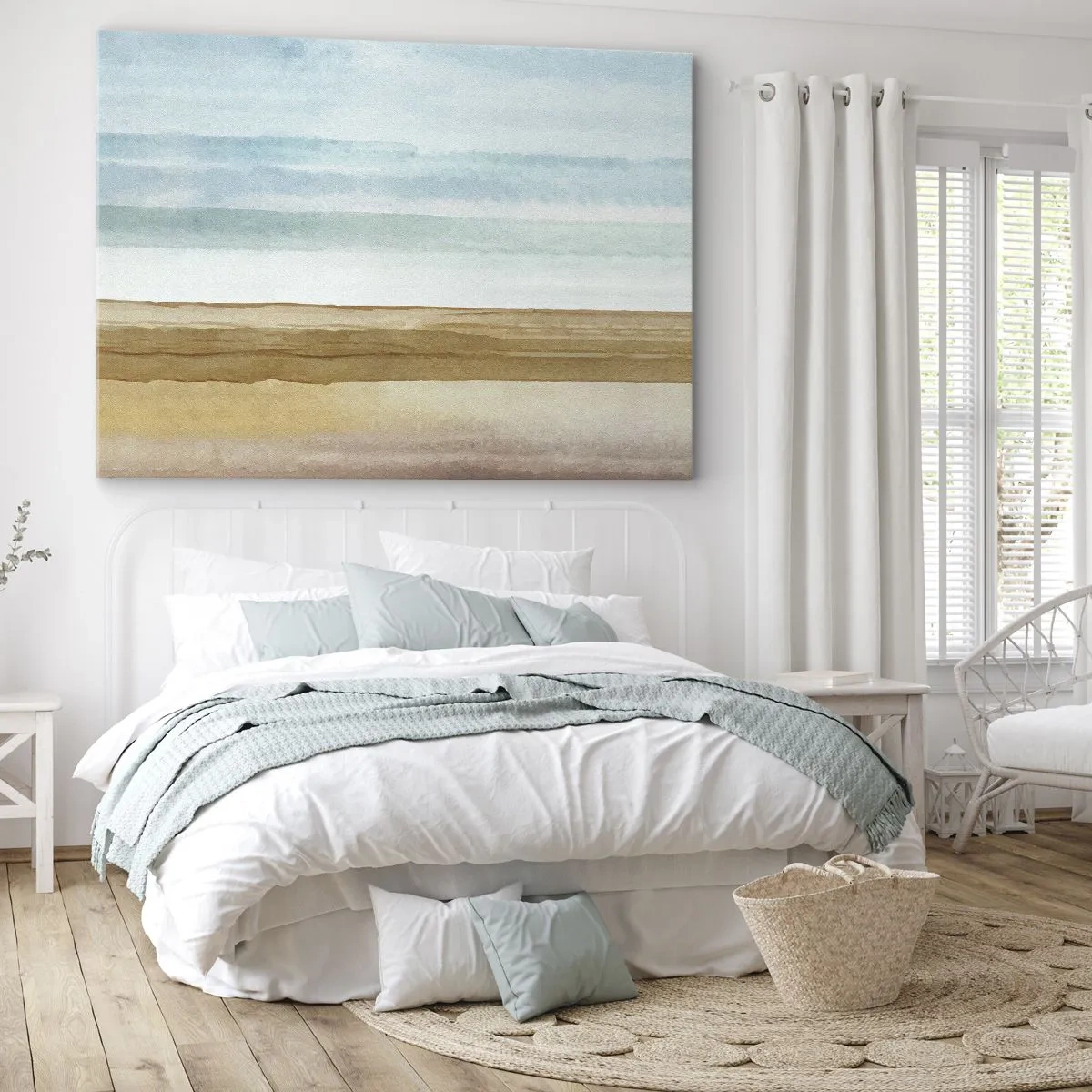 Tablou pe pânză Canvas - Peisaj abstract de plajă în nuanțe pastelate - 70x50cm - Serenitate - Decorațiune modernă pentru perete pentru living și dormitor ARTTOR