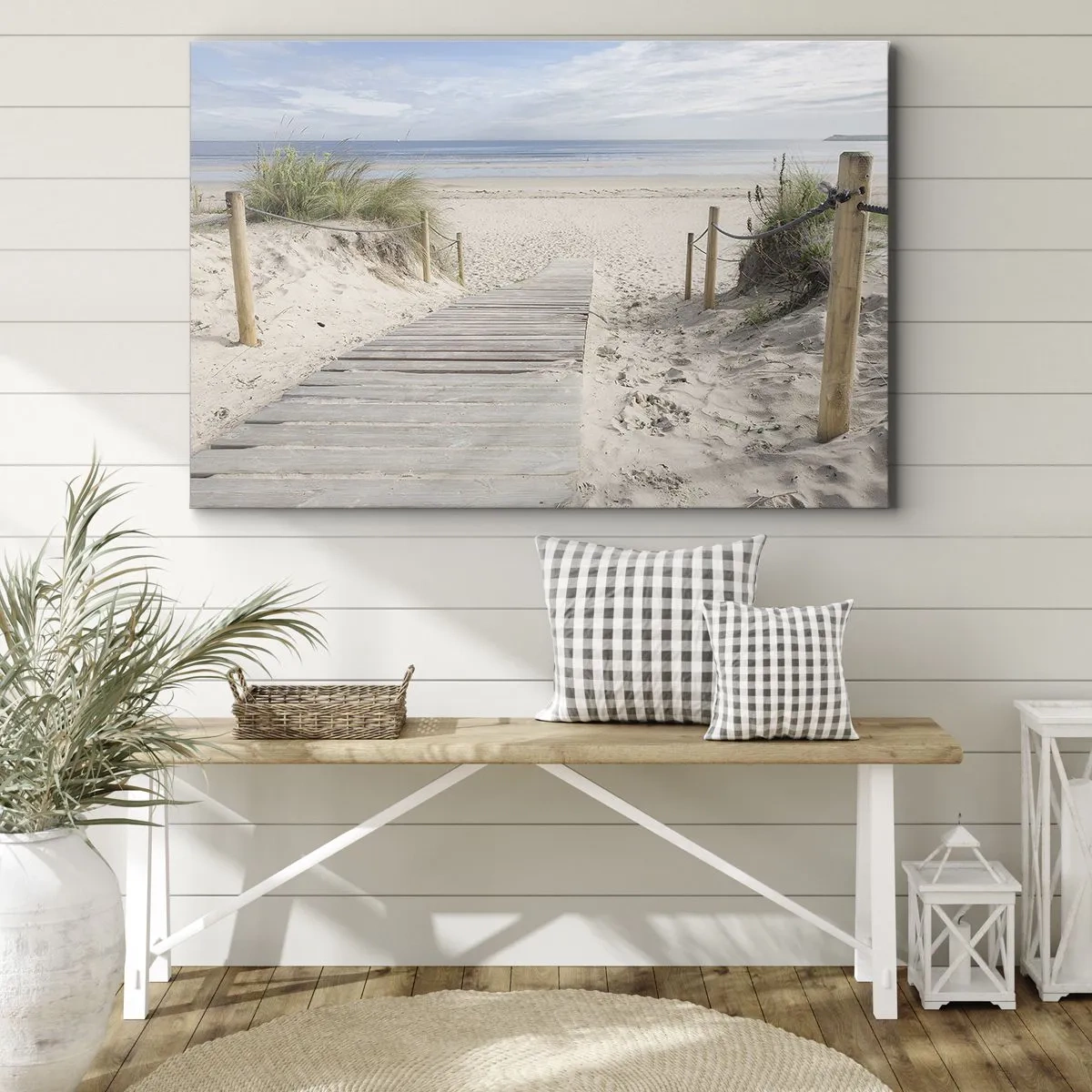 Tablou pe pânză Canvas - O potecă din scânduri care duce la o plajă cu nisip - 70x50cm - Dincolo de orizont - Decorațiune modernă pentru perete pentru living și dormitor ARTTOR