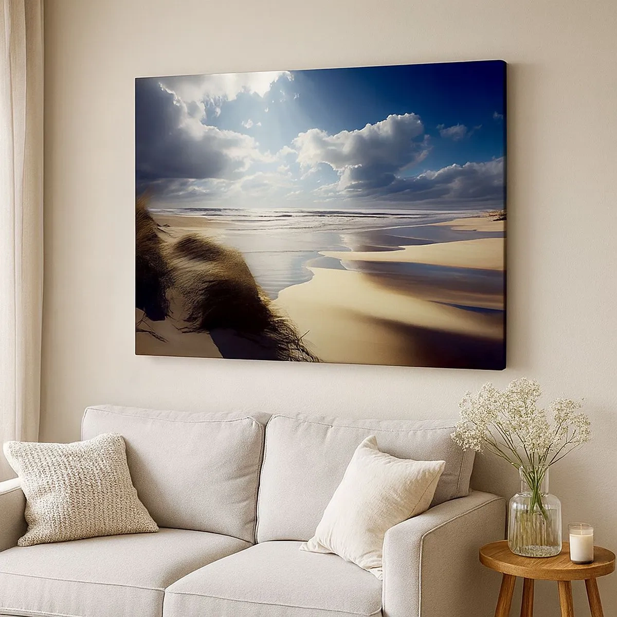 Tablou pe pânză Canvas - O plajă sălbatică cu dune și cer albastru - 70x50cm - Plajă sălbatică - Decorațiune modernă pentru perete pentru living și dormitor ARTTOR
