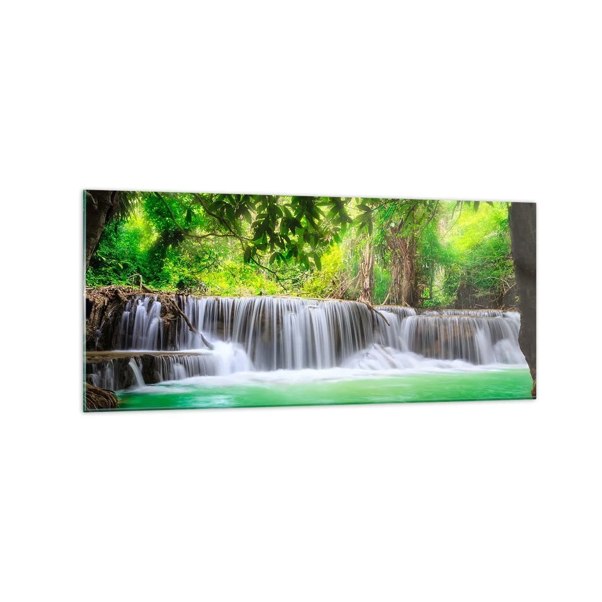Tablou pe sticlă - Cascada verde - 120x50 cm