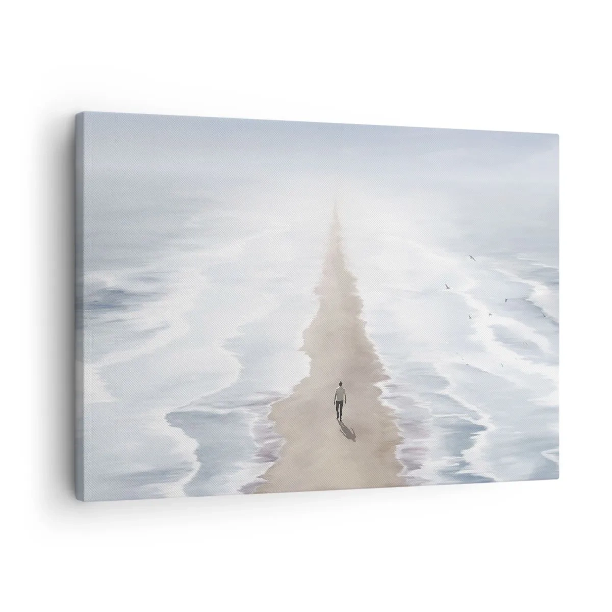 Tablou pe pânză Canvas - O figură pe un drum pustiu în mijlocul unui vast peisaj acvatic - 70x50cm - Un viitor luminos - Decorațiune modernă pentru perete pentru living și dormitor ARTTOR