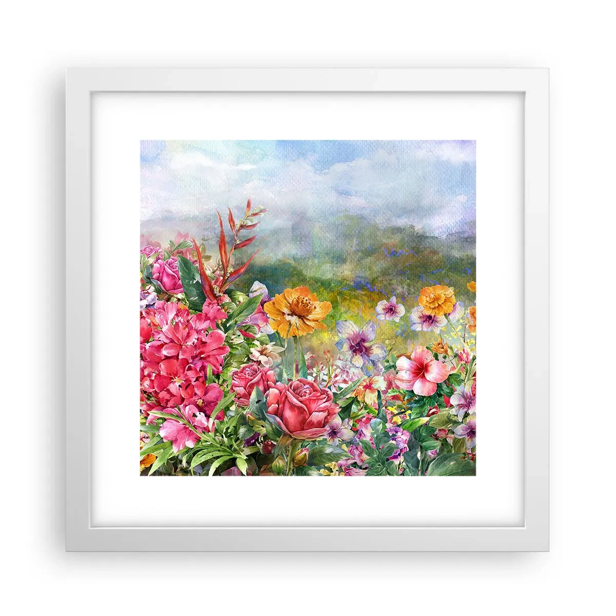 Poster în ramă albă - O grădină înnebunită - 30x30 cm
