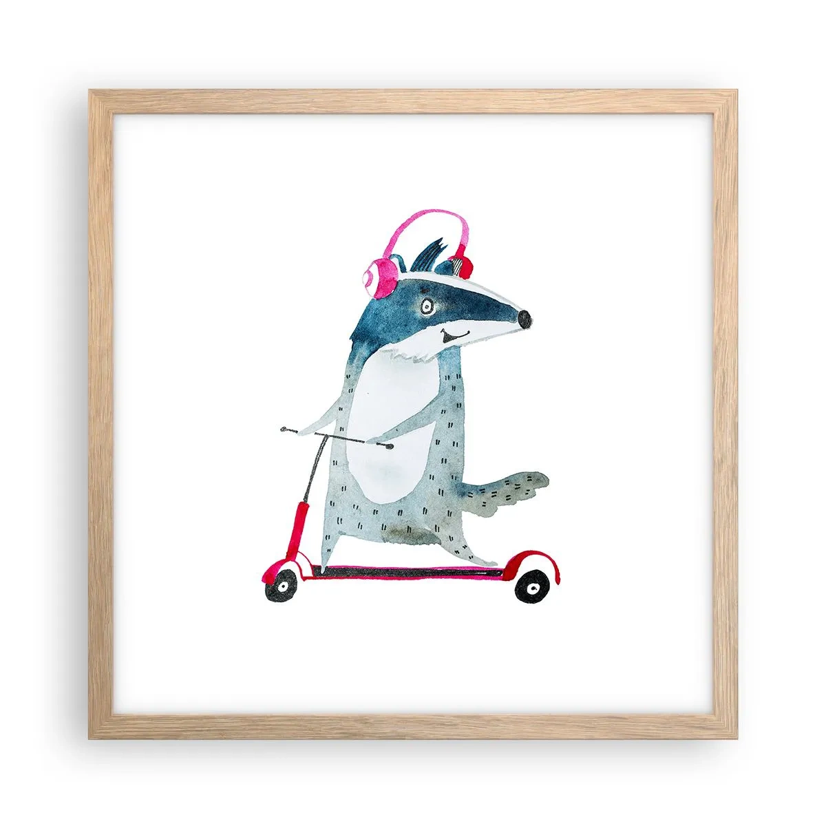 Poster în ramă de stejar deschis - Bucurie de bursuc - 40x40 cm