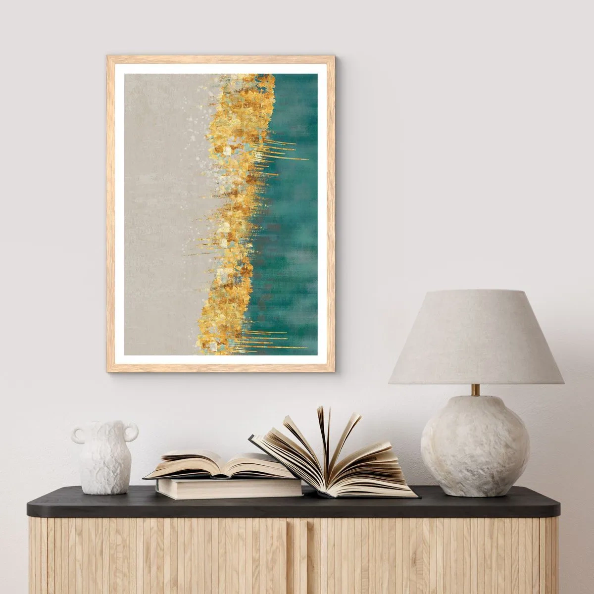 Poster în ramă de stejar deschis - Frontiera de aur - 61x91 cm
