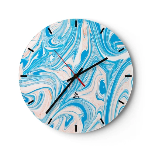 Ceas de perete - Ceas pe sticlă - O piscină abstractă în nuanțe de turcoaz și alb - 30x30cm - Splash în turcoaz - Decorațiune modernă pentru perete pentru living, bucătărie și dormitor ARTTOR