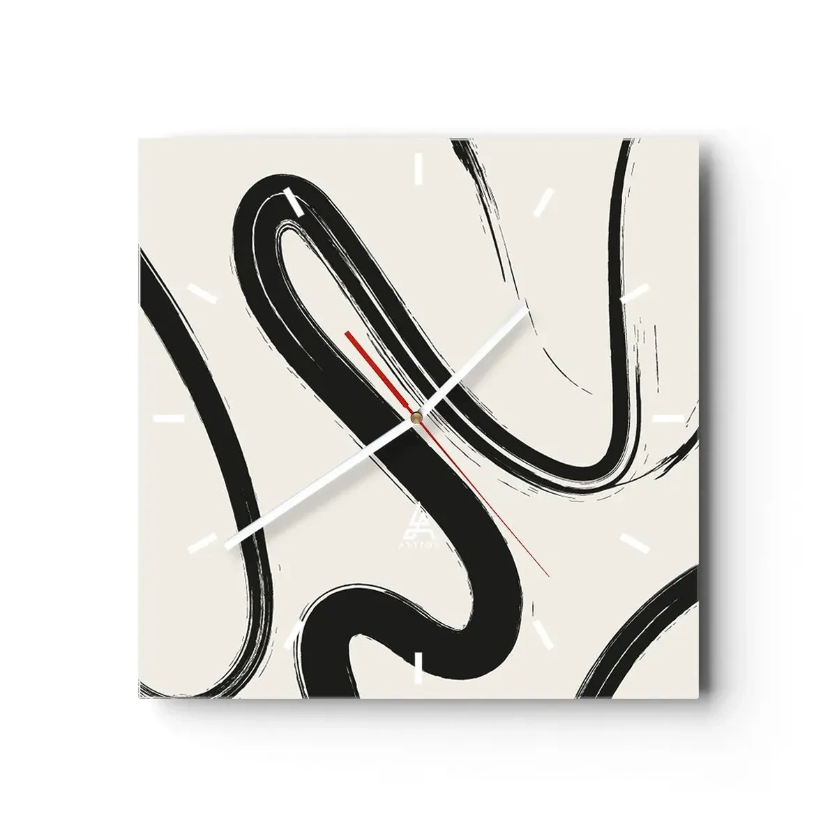 Ceas de perete - Ceas pe sticlă - Capriciu în alb și negru - 30x30 cm