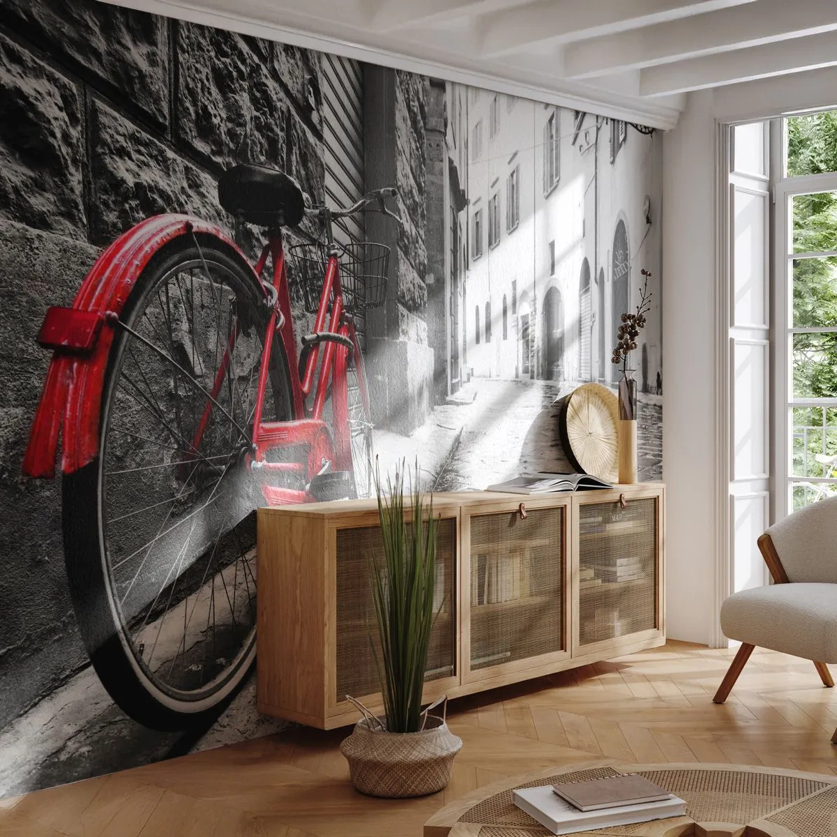 Tapet Standard Eco - Adevărata frumusețe nu îmbătrânește - Oraș, Arhitectură, Bicicleta - 150x105 cm