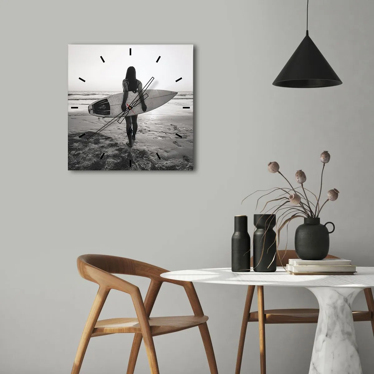 Ceas de perete - Ceas pe sticlă - Fiica valului mării - 40x40 cm