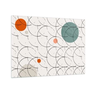Tablou pe sticlă - Cercuri colorate și linii negre pe un fundal deschis în stil pop art. - 70x50cm - În spiritul pop-art - Decorațiune modernă pentru perete pentru living și dormitor ARTTOR