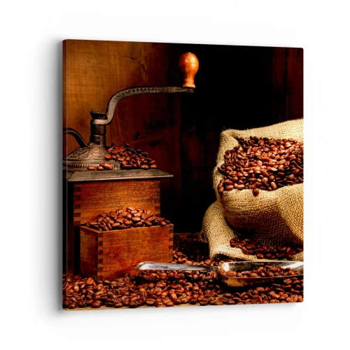 Tablou pe pânză - Natură moartă cu boabe de cafea și măcinător - 40x40 cm