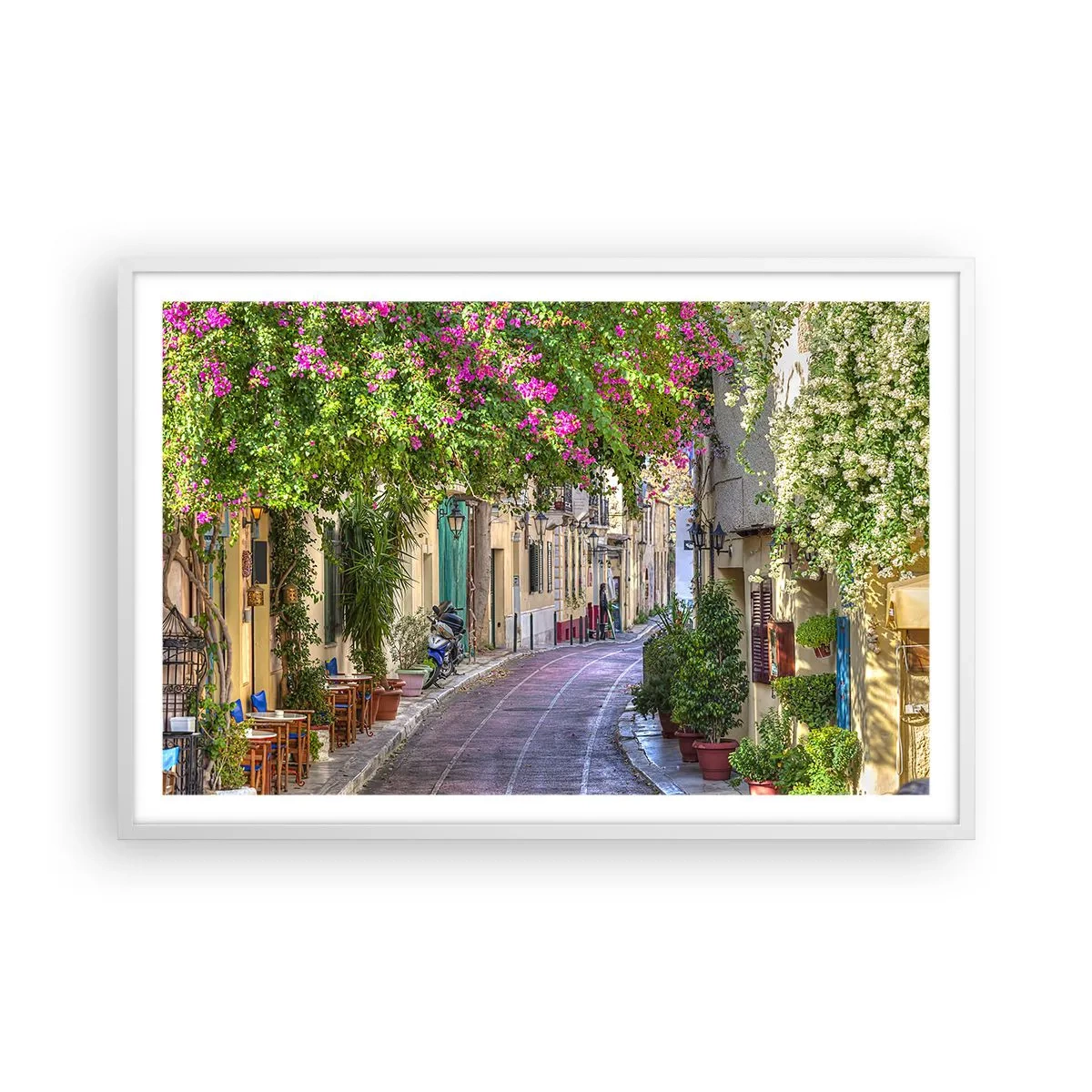 Poster în ramă albă - Alee înfloritoare - 91x61 cm