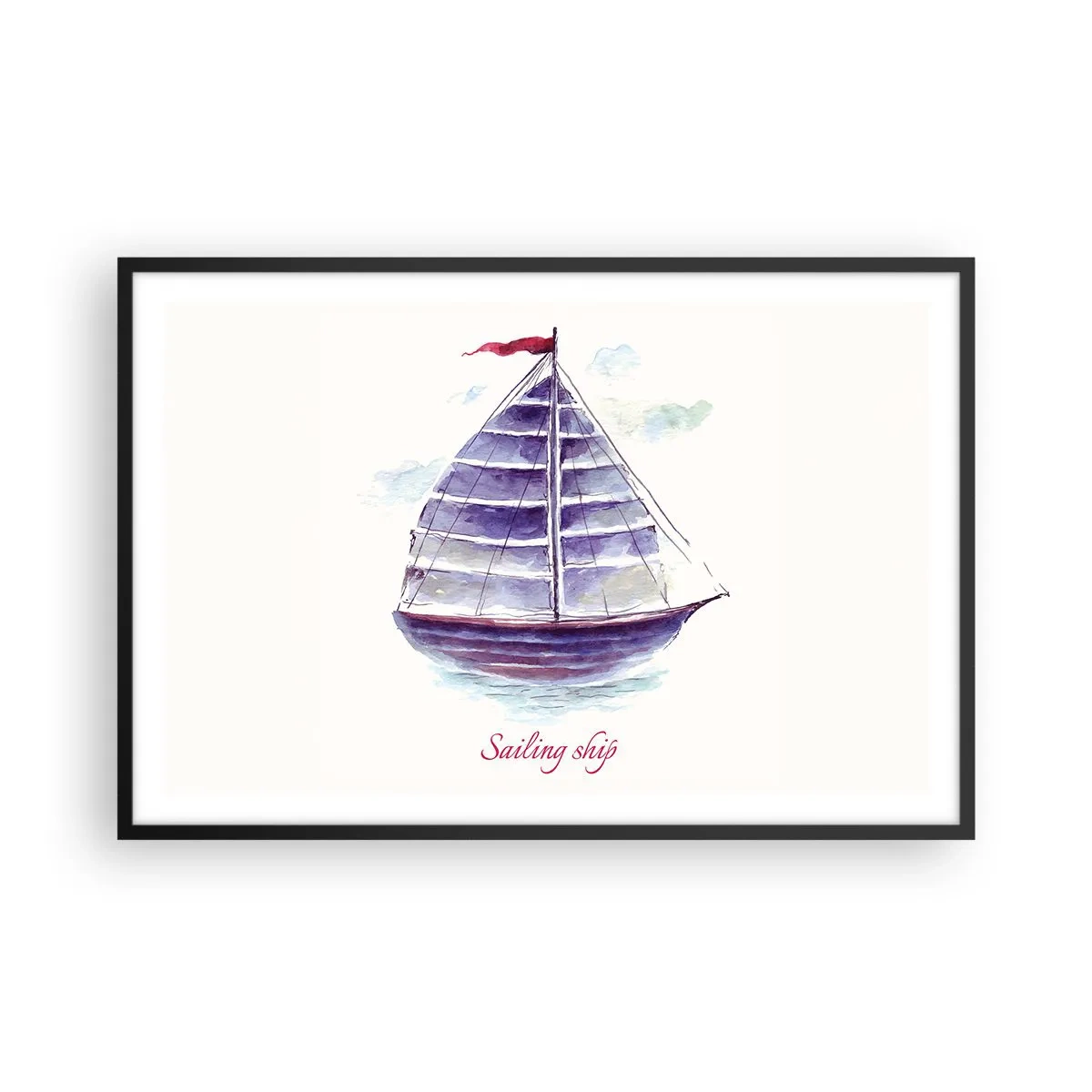 Poster în ramă neagră - Pânze pline și apă calmă - 91x61 cm