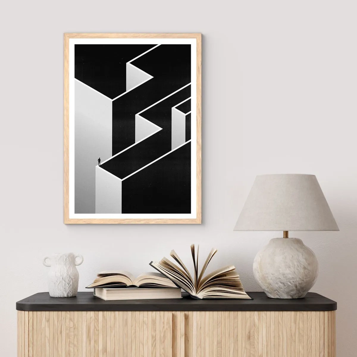 Poster în ramă de stejar deschis - Singurătate la vârf - 70x100 cm