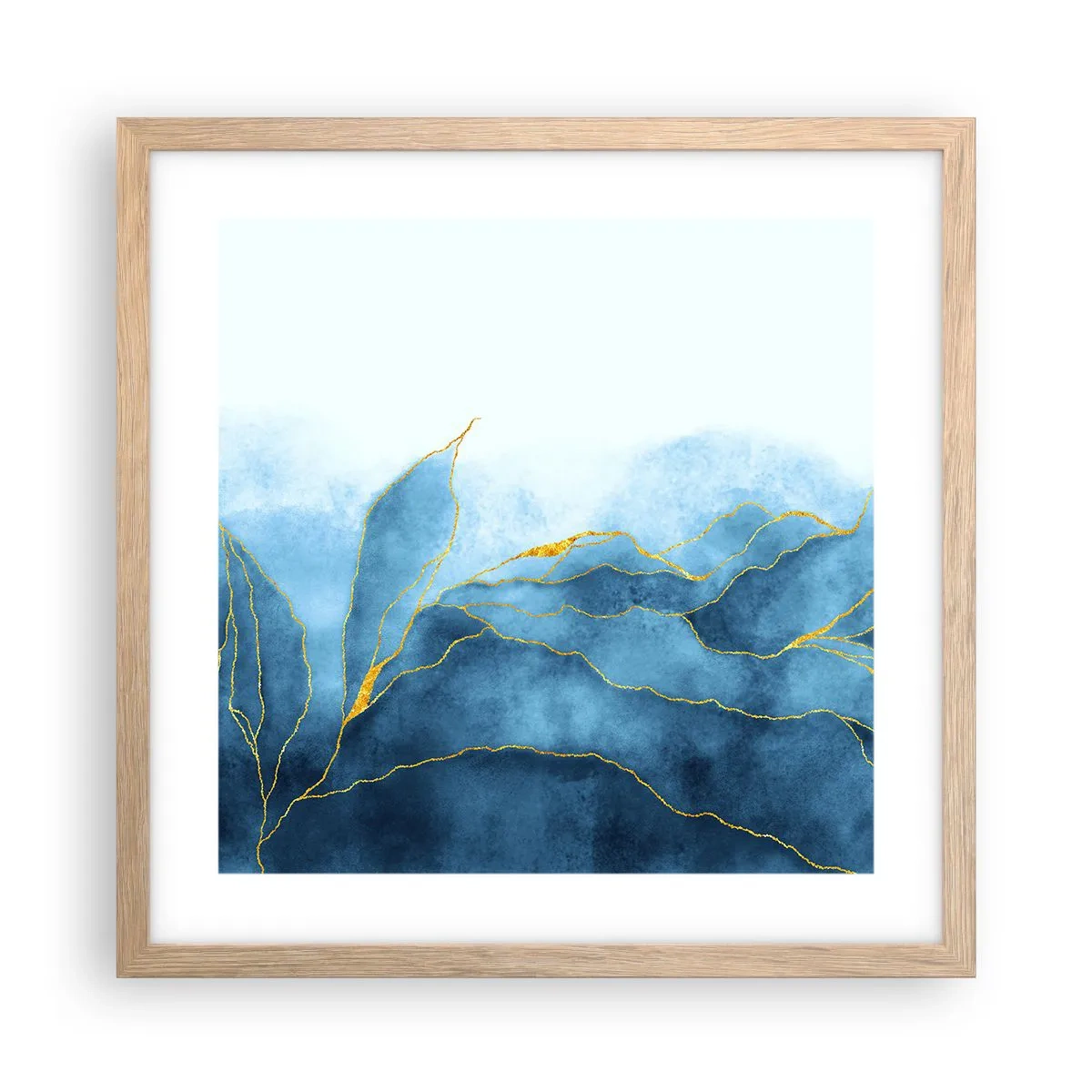 Poster în ramă de stejar deschis - Albastru în aur - 40x40 cm