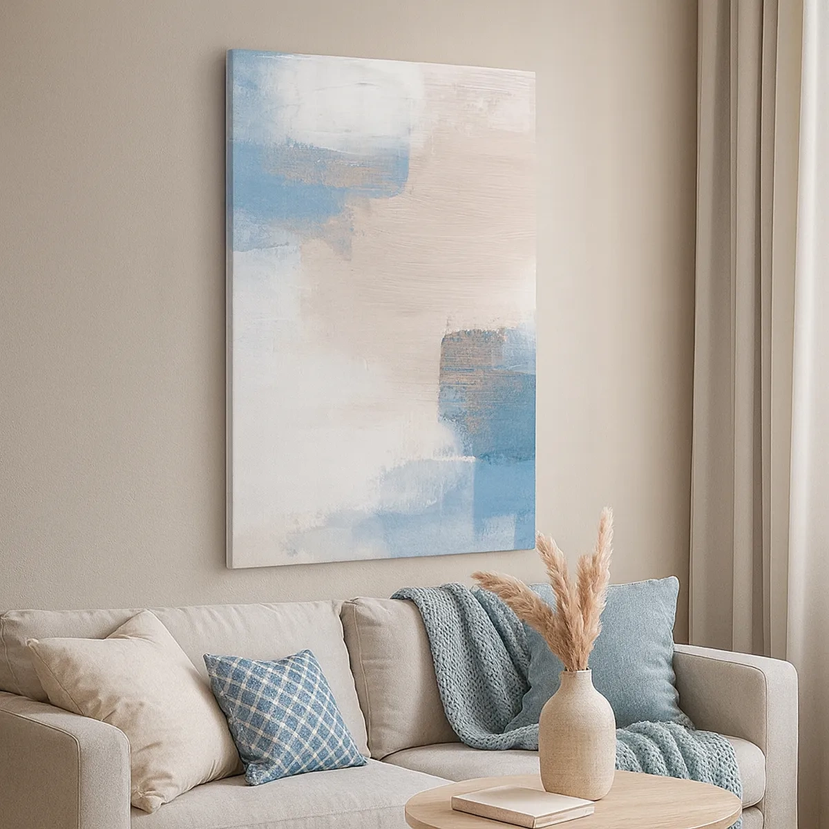 Tablou pe pânză - Abstracție roz în spatele unui voal de albastru - 50x70 cm