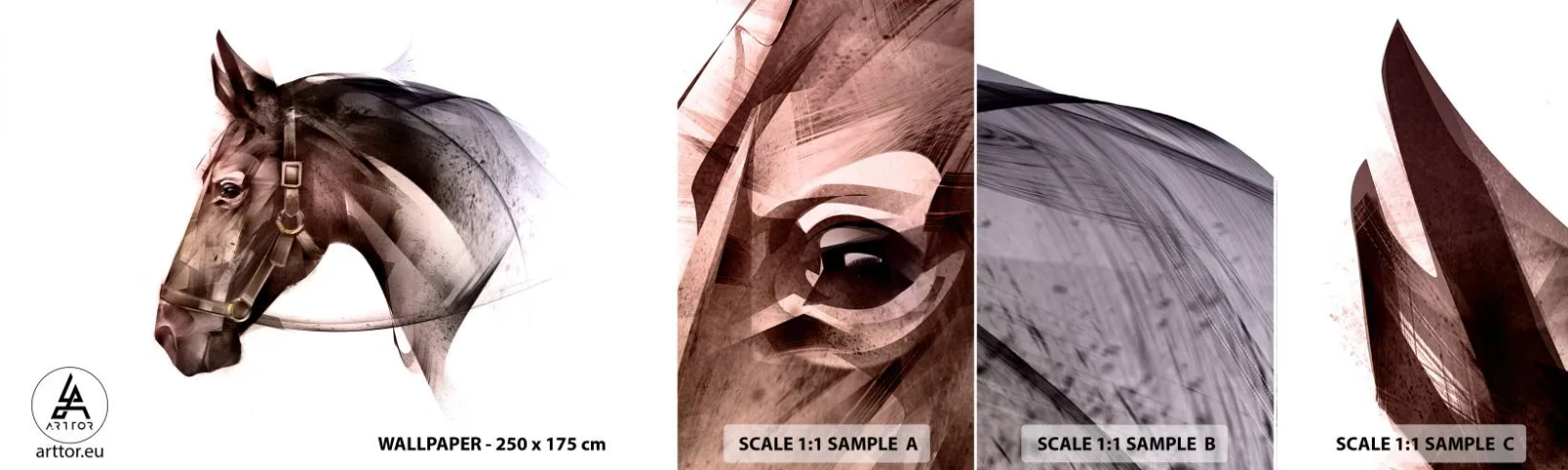 Mostră tapet autocolant Deluxe Sticker - Ce farmec - Animale, Cap de cal, Cal - 100x30 cm