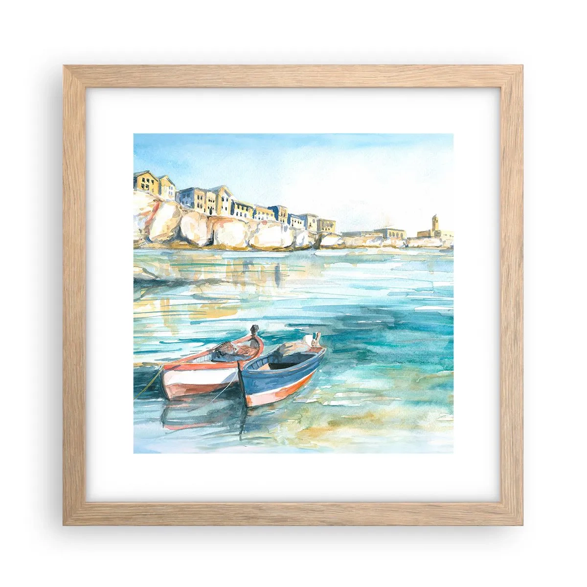 Poster în ramă de stejar deschis - Peisaj în azur - 30x30 cm