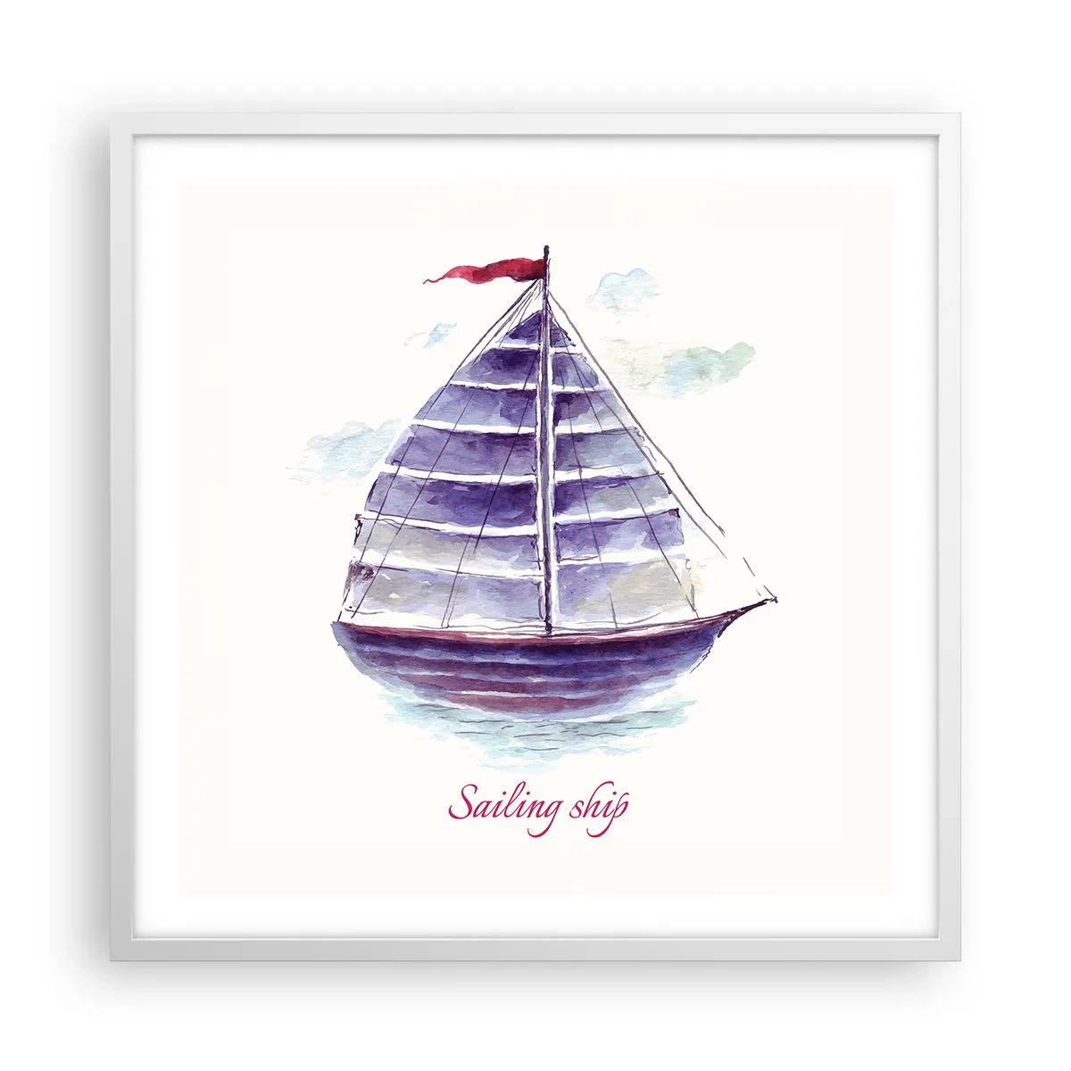 Poster în ramă albă - Pânze pline și apă calmă - 60x60 cm