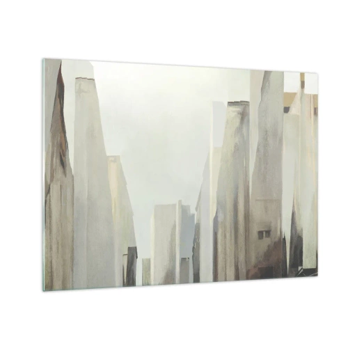 Tablou pe sticlă - O viziune abstractă a clădirilor urbane într-o paletă discretă - 70x50cm - Vis urban - Decorațiune modernă pentru perete pentru living și dormitor ARTTOR