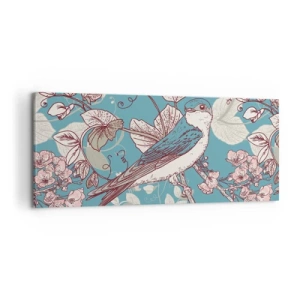 Tablou pe pânză - Ciripit în florile albe - 100x40 cm