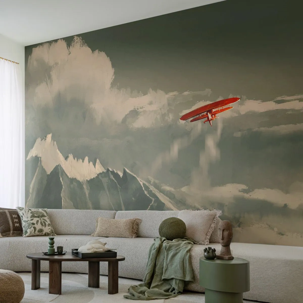 Tapet Standard Eco - Un pionier neînfricat - Abstracția, Avion, Peisaj montan - 300x210 cm