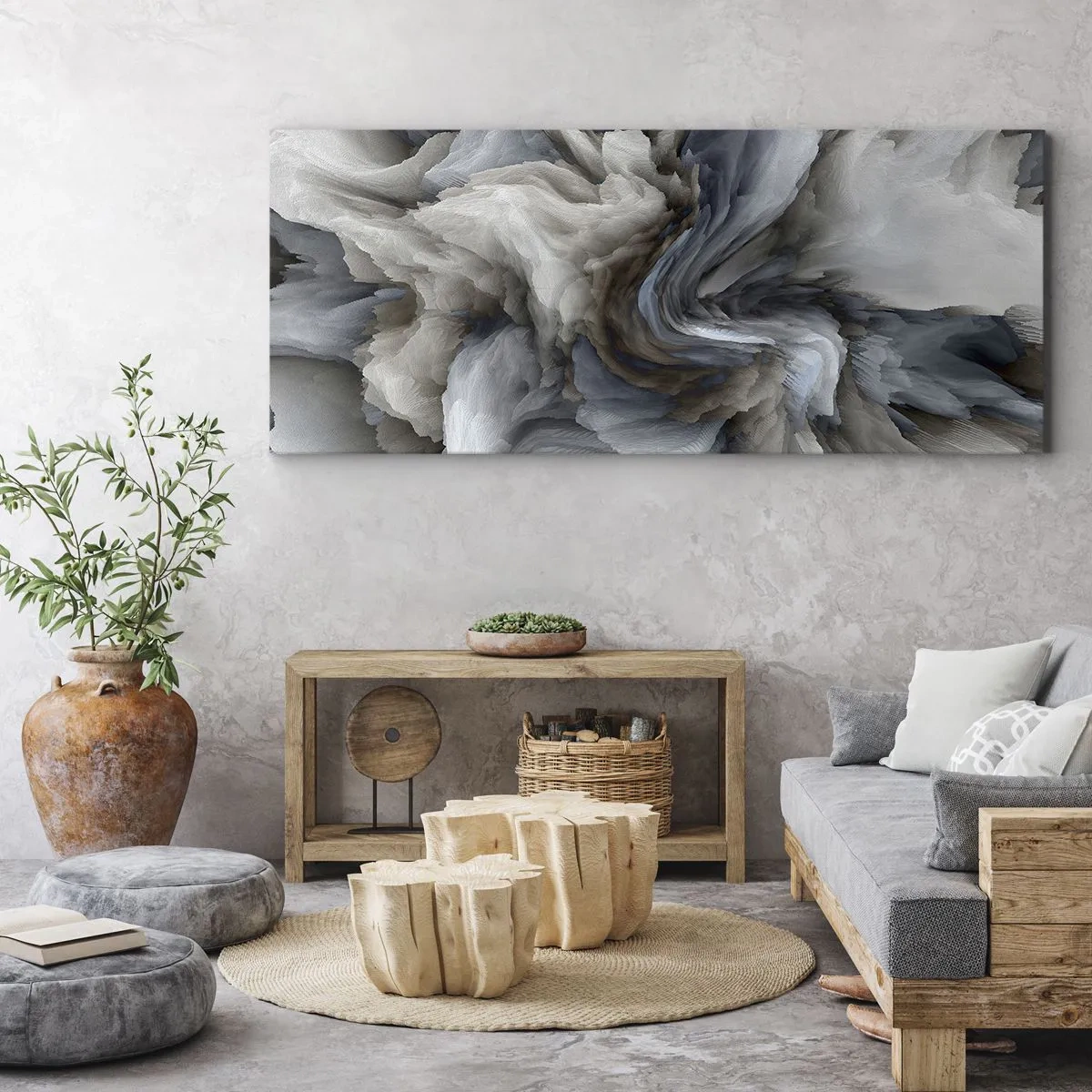 Tablou pe pânză - Piatră și floare - 100x40 cm