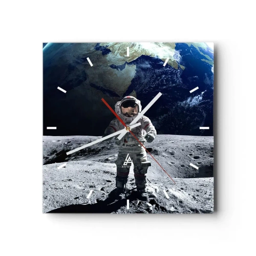 Ceas de perete - Ceas pe sticlă - Salutări de pe Lună - 30x30 cm