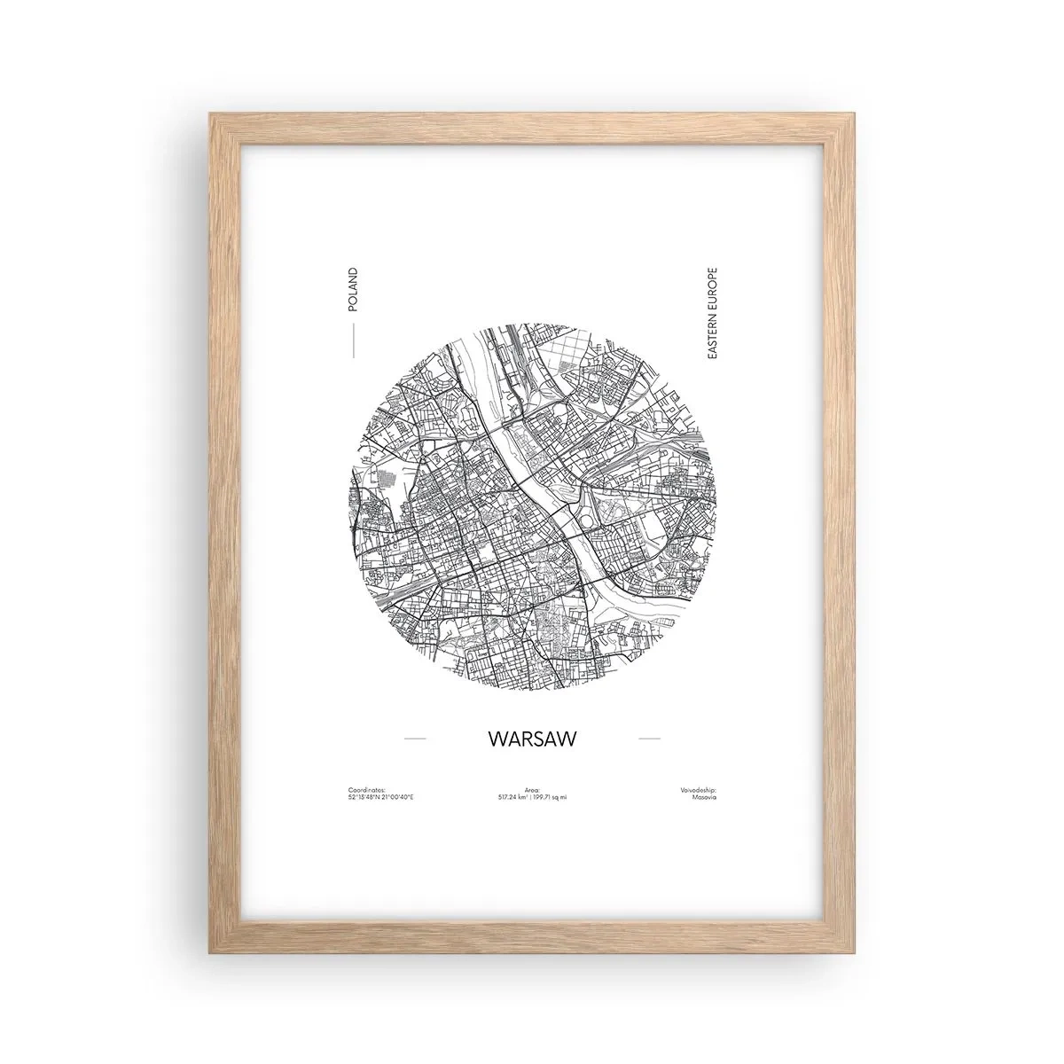 Poster în ramă de stejar deschis - Anatomia Varșoviei - 30x40 cm