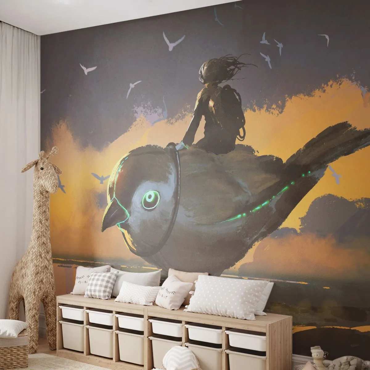 Tapet Autoadeziv Deluxe Sticker - O oprire într-o călătorie fantastică - Abstracția, Pasăre, Fantezie - 250x175 cm