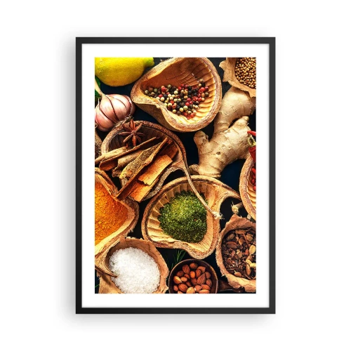 Poster în ramă neagră - Prim-plan al condimentelor în recipiente naturale - 50x70cm - Ia ce vrei - Decorațiune modernă pentru perete pentru living și dormitor ARTTOR