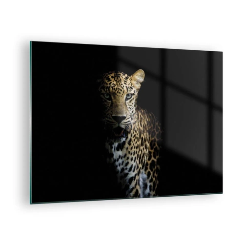 Tablou pe sticlă - Leul în umbră - 70x50cm - Frumusețe întunecată - Decorațiune modernă pentru perete pentru living și dormitor ARTTOR