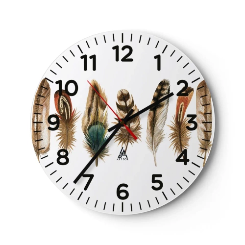 Ceas de perete - Ceas pe sticlă - Variație cu pene - 30x30 cm