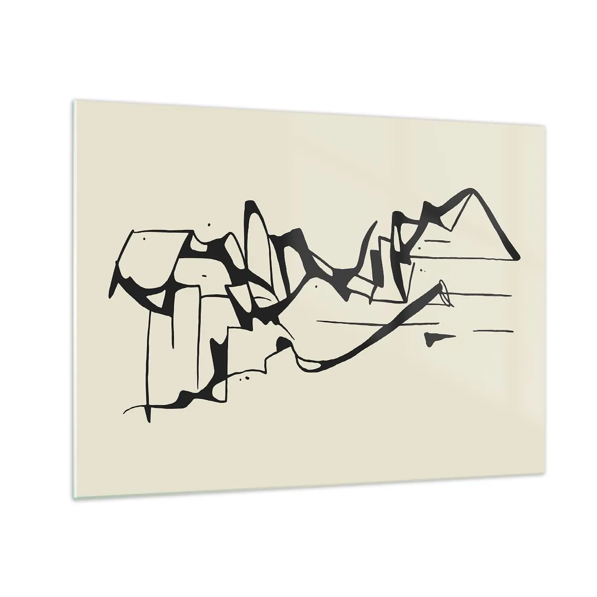 Tablou pe sticlă - Linie abstractă alb-negru care formează conturul unui peisaj - 70x50cm - Poate că peisajul - Decorațiune modernă pentru perete pentru living și dormitor ARTTOR